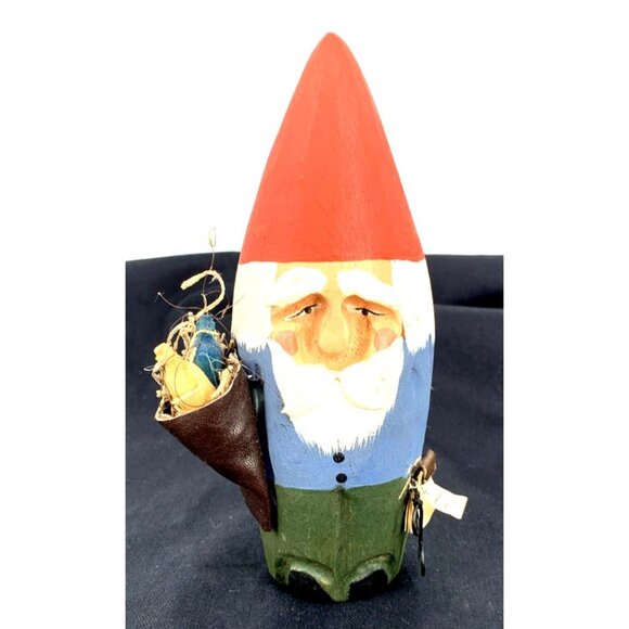 Santa Gnome with Basket Figure Folk Art Wood Pharmacist Pharmacy Tech 6.5" - Picture 1 of 8